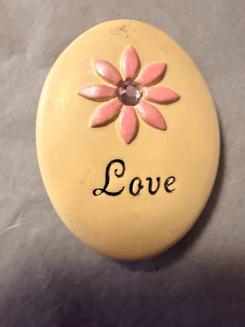 Angel Love Pocket Stone Token Double Sided Flower Rhinestone 2” Keepsake